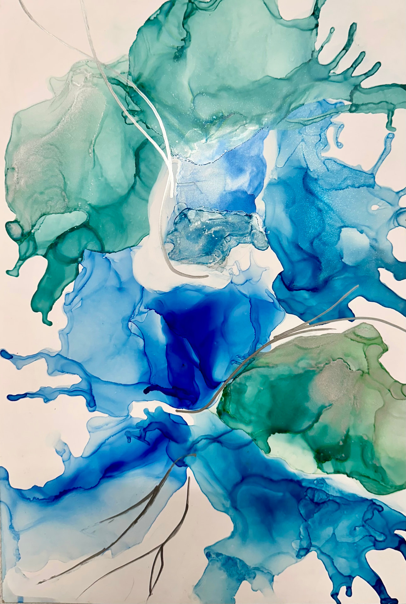 Amazonita — obra en tintas al alcohol de Luly Santos, serie Piedras Preciosas
