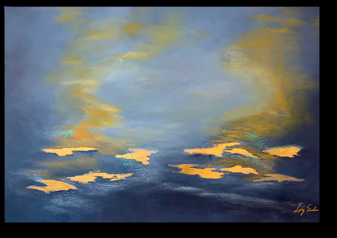 Atardecer — obra de Luly Santos, Mixta, hoja de oro, acrílico
