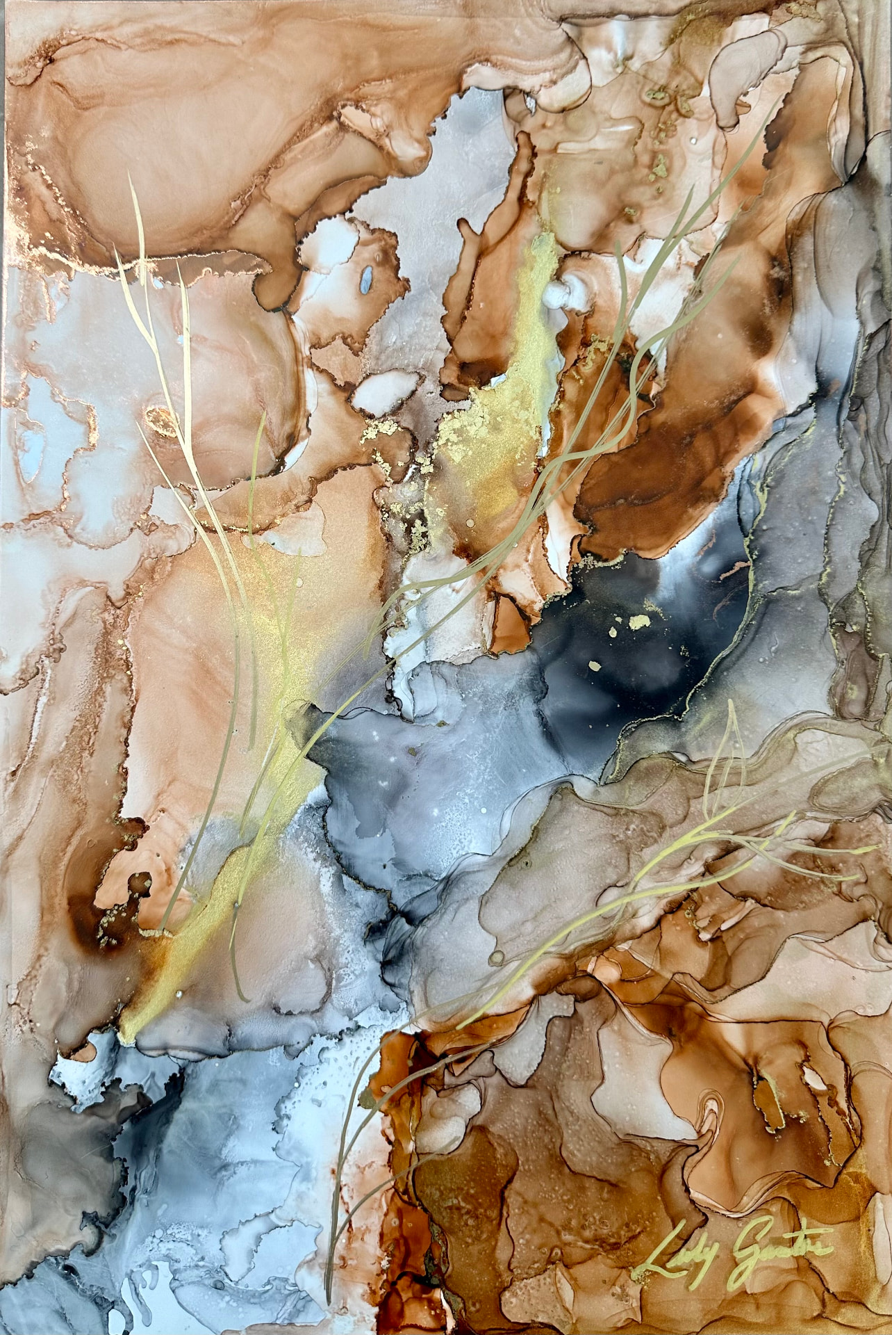 Topacio — obra en tintas al alcohol de Luly Santos, serie Piedras Preciosas