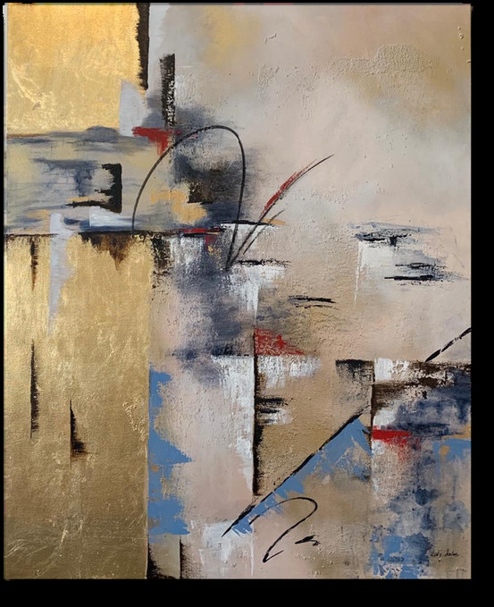 Atardecer en la ciudad — obra de Luly Santos, Mixta, hoja de oro