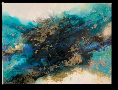 Azules — obra de Luly Santos, Arte fluido, pigmentos