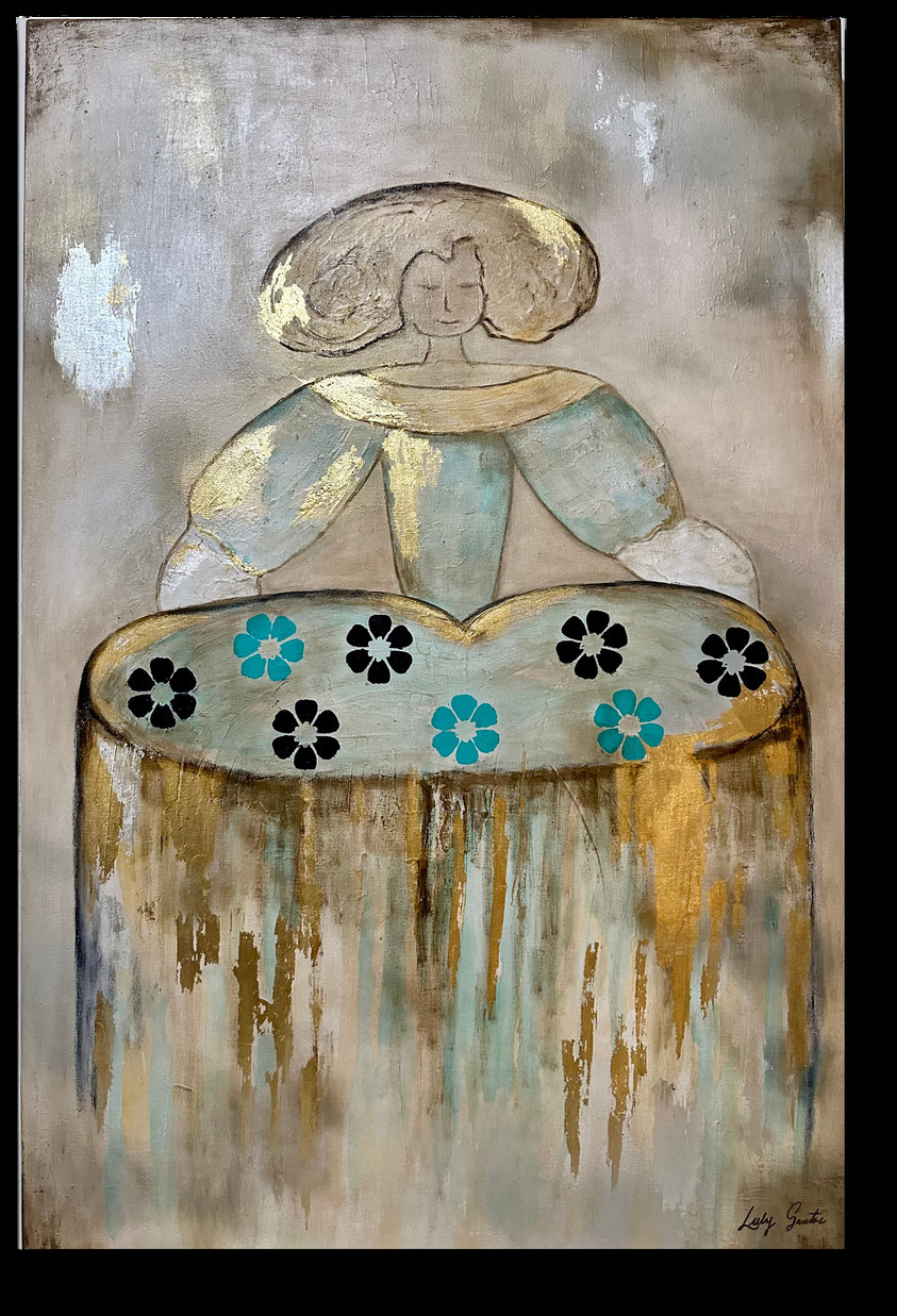 Recordando a las meninas — obra de Luly Santos, Mixta, hoja de oro, acrílico