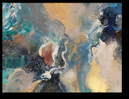 Azules — obra de Luly Santos, Arte fluido, hoja de oro