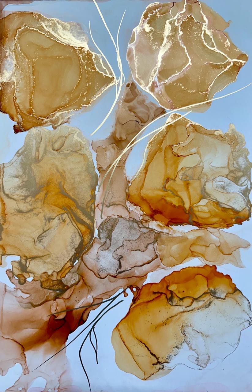 Cuarzo Citrino — obra en tintas al alcohol de Luly Santos, serie Piedras Preciosas